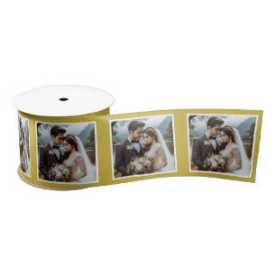 Personalisiertes Foto Ribbon White Old Gold Hochze Satinband