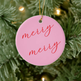 Personalisiertes Foto Rot & Rosa Schriftzug Weihna Keramik Ornament
