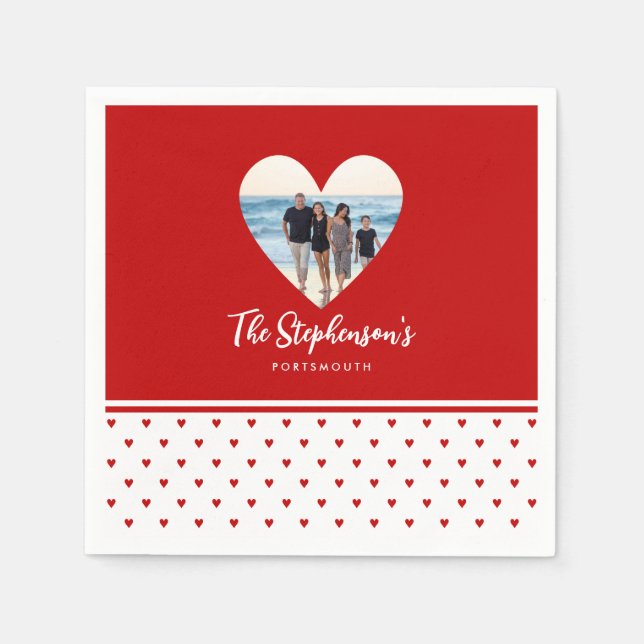 Personalisiertes Foto Rotes Herz Rahmen Modern A Serviette (Vorderseite)