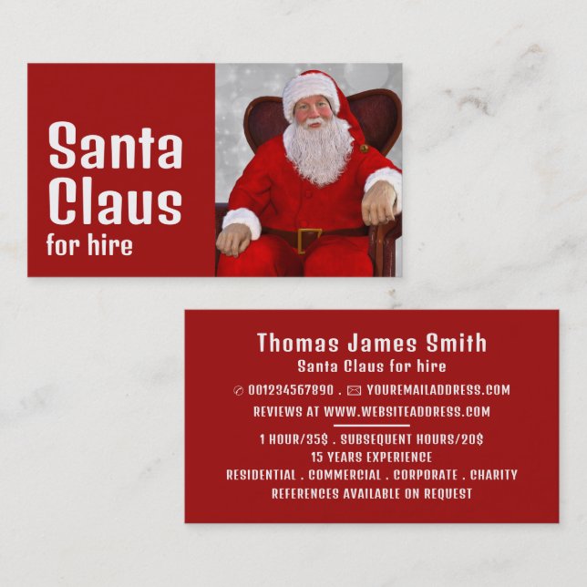 Personalisiertes Foto, Santa Claus Entertainer Visitenkarte (Vorne/Hinten)