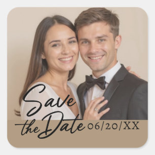 Personalisiertes Foto Save the Date Quadratischer Aufkleber
