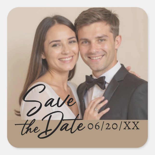 Personalisiertes Foto Save the Date Quadratischer Aufkleber (Vorderseite)