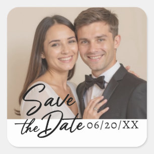 Personalisiertes Foto Save the Date Quadratischer Aufkleber