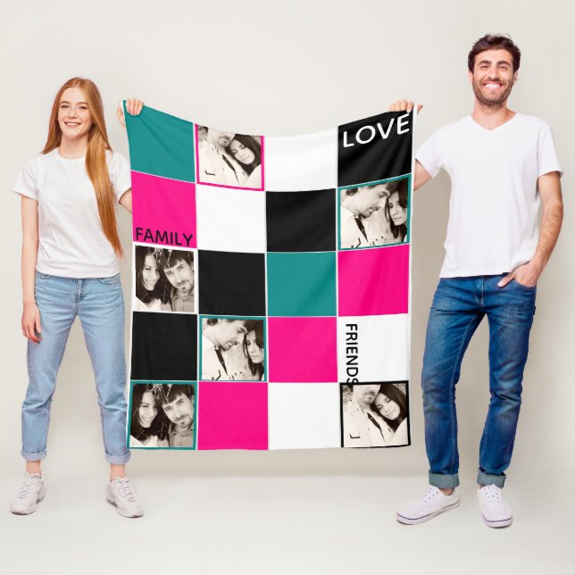 Personalisiertes FOTO schwarz Rosa Türkisblau Fleecedecke (Beispiel)