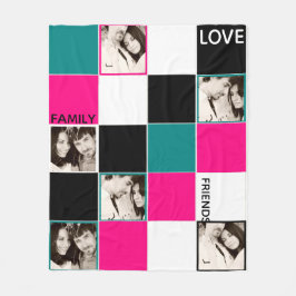 Personalisiertes FOTO schwarz Rosa Türkisblau Fleecedecke