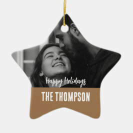 Personalisiertes Foto Schwarz-weiß und braun Keramik Ornament