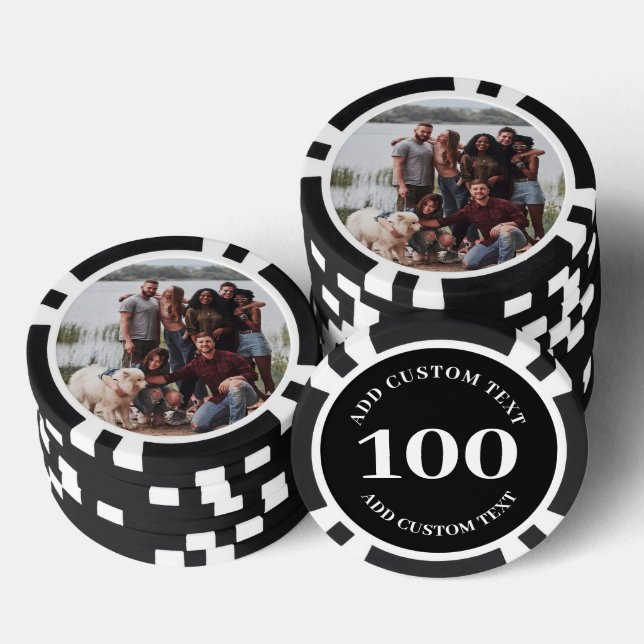 Personalisiertes Foto Schwarzes nummeriertes 100-W Pokerchips (Stapel)