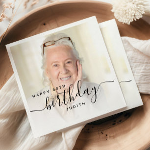 Personalisiertes Foto Schwarzes Script 80. Geburts Serviette