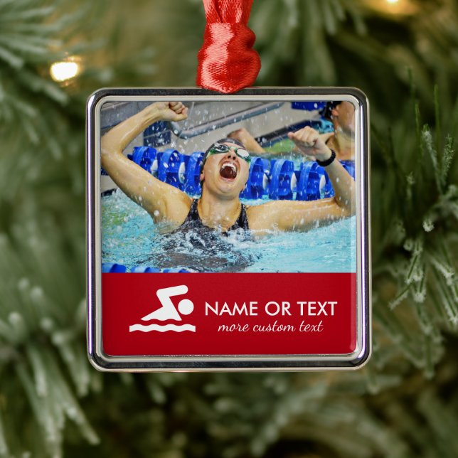 Personalisiertes Foto Schwimmer Name Weihnachten Ornament Aus Metall (Baum)