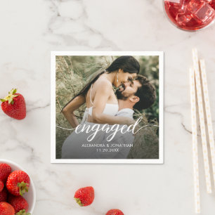 Personalisiertes Foto-Script Verlobungsfeier  Serviette
