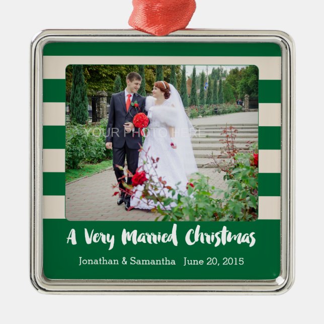 Personalisiertes Foto Sehr Verheiratet Weihnachten Silbernes Ornament (Vorne)