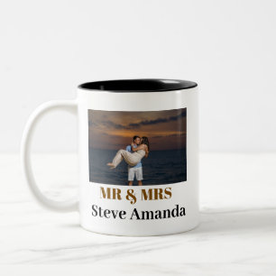 Personalisiertes Foto Simple Modern Stylish Mr & M Zweifarbige Tasse