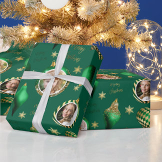 Personalisiertes Foto Smaragdgrün Gold Weihnachten Geschenkpapier