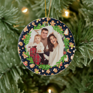 Personalisiertes Foto Süßer Lebkuchen-Weihnachten Keramik Ornament