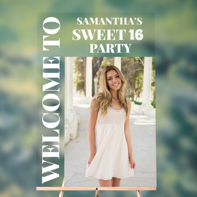 Personalisiertes Foto Sweet 16 Willkommen Acrylschild (Neutral)