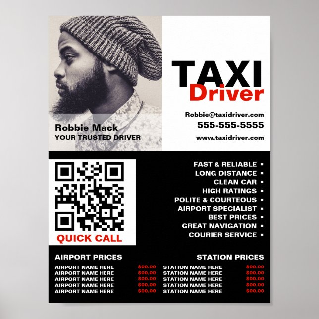 Personalisiertes Foto, Taxifahrer - Preisliste Poster (Vorne)