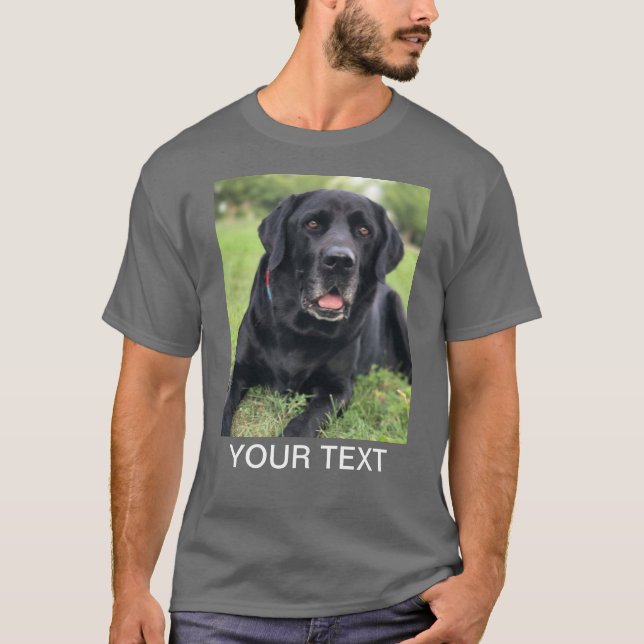 Personalisiertes Foto Text Haustier Hund Grau T-Shirt (Vorderseite)
