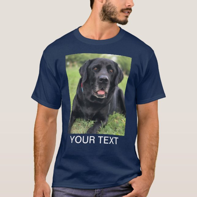 Personalisiertes Foto Text Pet Hund Navy Blue T-Shirt (Vorderseite)