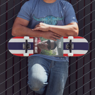 Personalisiertes Foto/Text rot, weiß und blau Skateboard