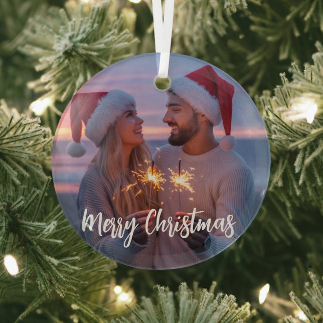 Personalisiertes Foto & Text Weihnachten 2025 kund Ornament Aus Glas (InSitu)