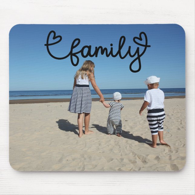 Personalisiertes Foto und Familientext mit Herz Mousepad (Vorne)