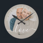 Personalisiertes Foto und Foto Runde Wanduhr<br><div class="desc">Machen Sie eine Personalisierte Foto-Wanduhr aus Ricaso - fügen Sie Ihr eigenes Foto und Ihre Texte hinzu - Geschenke aus Foto - Unsere Liebe hat sich bewährt - perfekte Jubiläumsgeschenkidee</div>