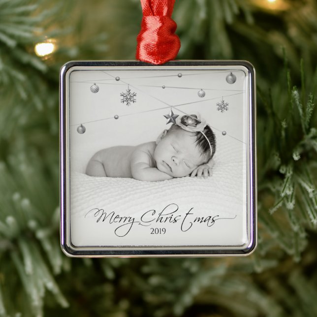 Personalisiertes Foto und Kalligrafie Ornament Aus Metall (Baum)
