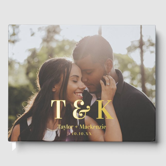 Personalisiertes Foto und Monogramm Hochzeit Gästebuch (Vorderseite)
