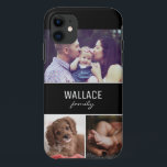 Personalisiertes Foto und Nachname Case-Mate iPhone Hülle<br><div class="desc">Personalisieren Sie diese Handy-Gehäuse mit Lieblings-Fotos von Kindern,  Mutter,  Vater,  Großeltern,  Familiennamen oder Haustiere etc. Drei Foto Bereich. Moderne Typografie auf einem schwarzen Block. Der Name wird für die Rückseite dieses Handys wiederholt.</div>