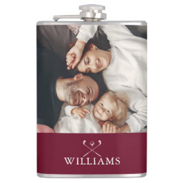 Personalisiertes Foto und Name Burgund Red Flachmann