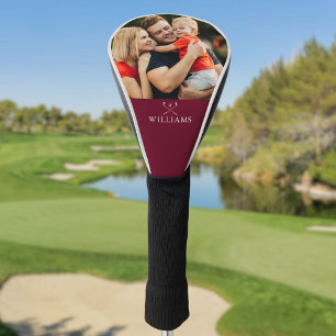 Personalisiertes Foto und Name Burgunderrot Golf Headcover