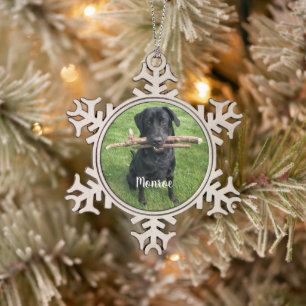 Personalisiertes Foto und Name des Hundes im Schwa Schneeflocken Zinn-Ornament