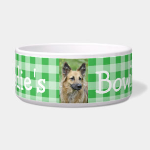 Personalisiertes Foto und Name Dog Bowl Green Ging Napf