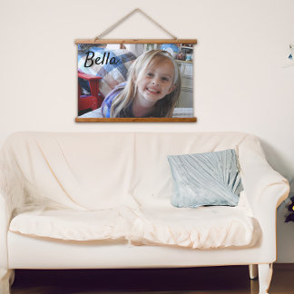 Personalisiertes Foto und Name Foto Wandteppich Mit Holzrahmen