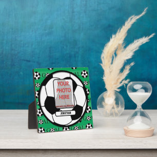 Personalisiertes Foto und Name Fußball Fotoplatte
