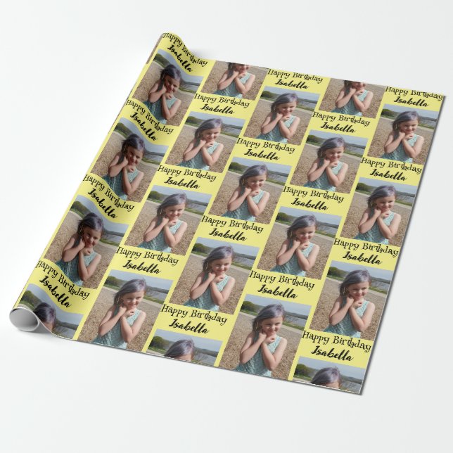 Personalisiertes Foto und Name Geburtswrap Geschenkpapier (Ungerollt)