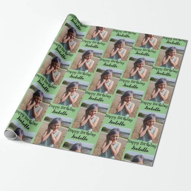 Personalisiertes Foto und Name Geburtswrap Geschenkpapier (Ungerollt)
