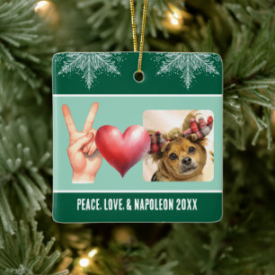 Personalisiertes Foto und Name Liebe Frieden Snowf Keramikornament