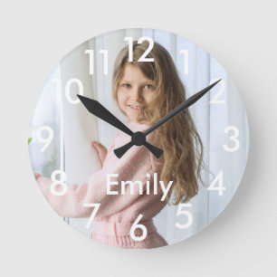 Personalisiertes Foto und Name modern Runde Wanduhr