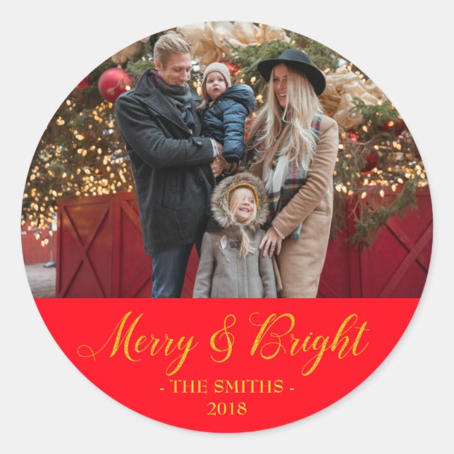 Personalisiertes Foto und Name Runder Aufkleber (Vorderseite)