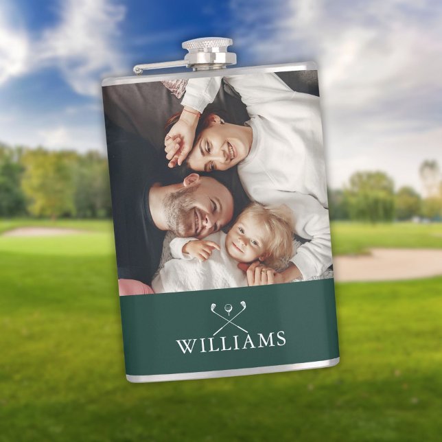 Personalisiertes Foto und Name Smaragd grün Flachmann (Personalized Photo And Name Emerald Green Flask)