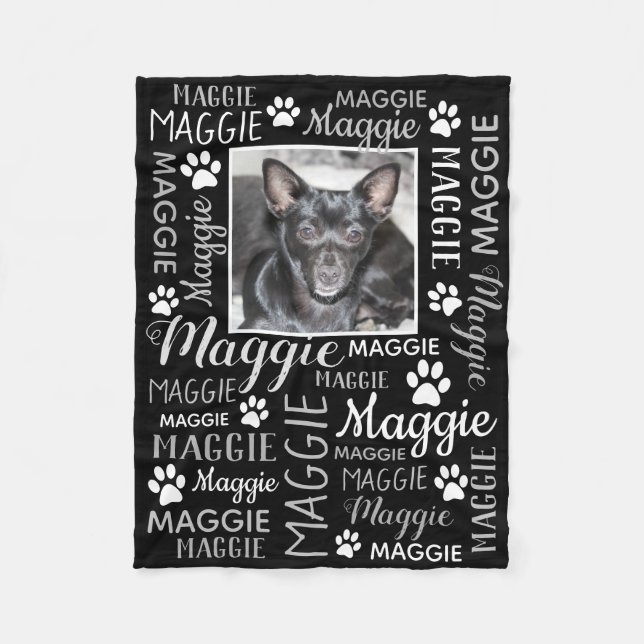 Personalisiertes Foto und Namen | Black Dog Blanke Fleecedecke (Vorderseite)