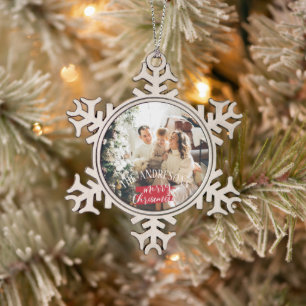 Personalisiertes Foto und Namensaufenthalte Schneeflocken Zinn-Ornament