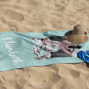 personalisiertes Foto- und Namensskript Strandtuch