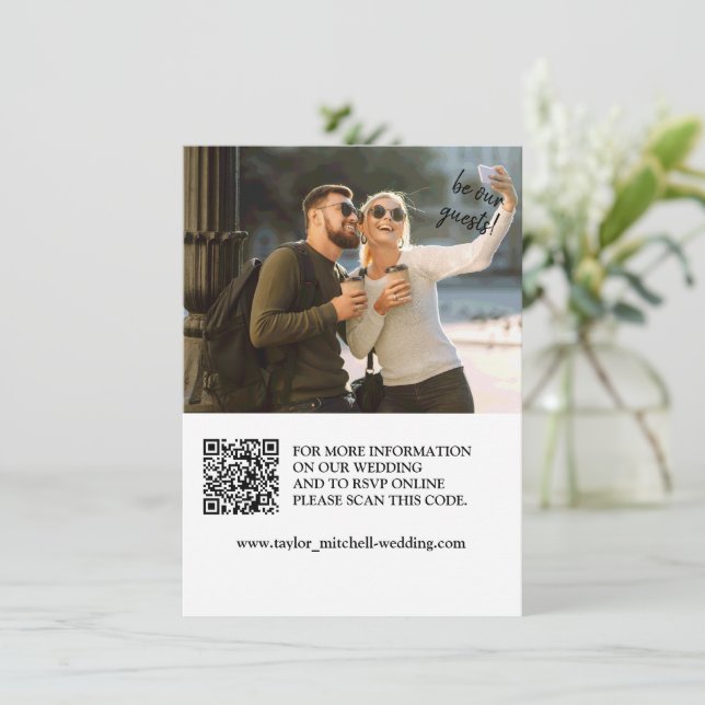 personalisiertes Foto und qr-Code-Hochzeitseinladu Einladung (Stehend Vorderseite)
