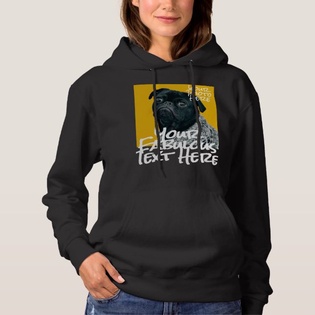 Personalisiertes Foto und schwarzer Text Hoodie (Vorderseite)