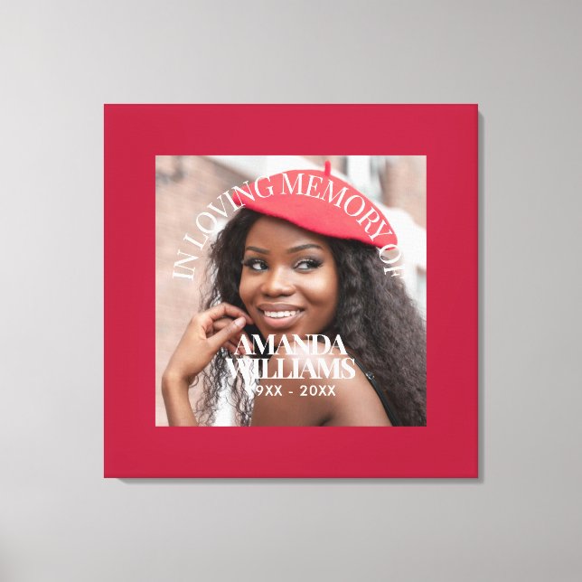 Personalisiertes Foto und Text-Memorial rot Leinwanddruck (Vorderseite)