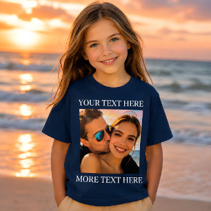 Personalisiertes Foto- und Text Navy Blau T-Shirt