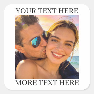 Personalisiertes Foto und Text Quadratischer Aufkleber