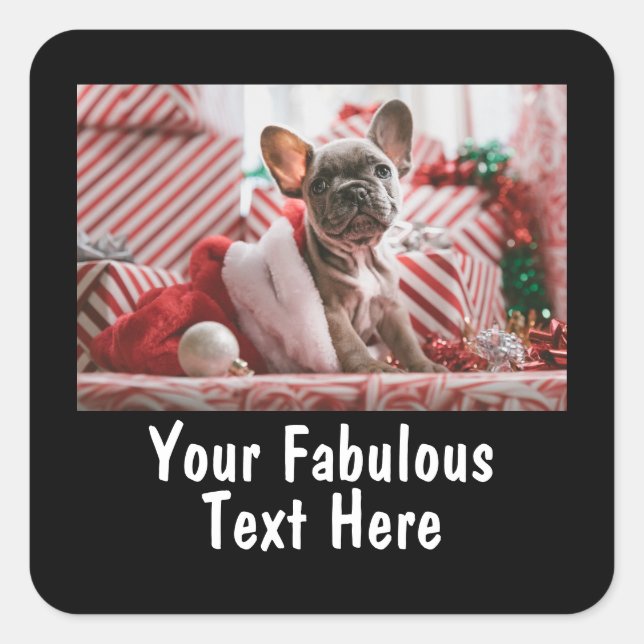 Personalisiertes Foto und Text Quadratischer Aufkleber (Vorderseite)